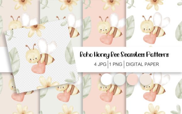 Boho Honey Bee Seamless Patterns