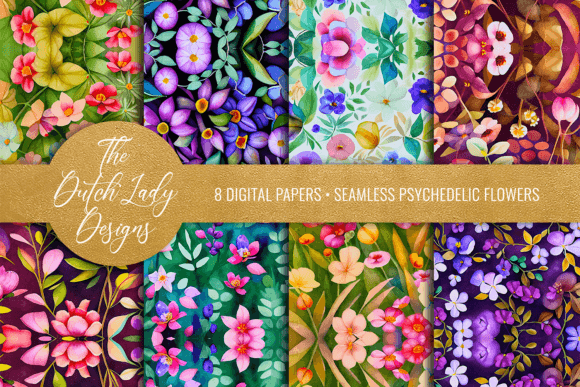 Seamless Psychedelic Flower Patterns